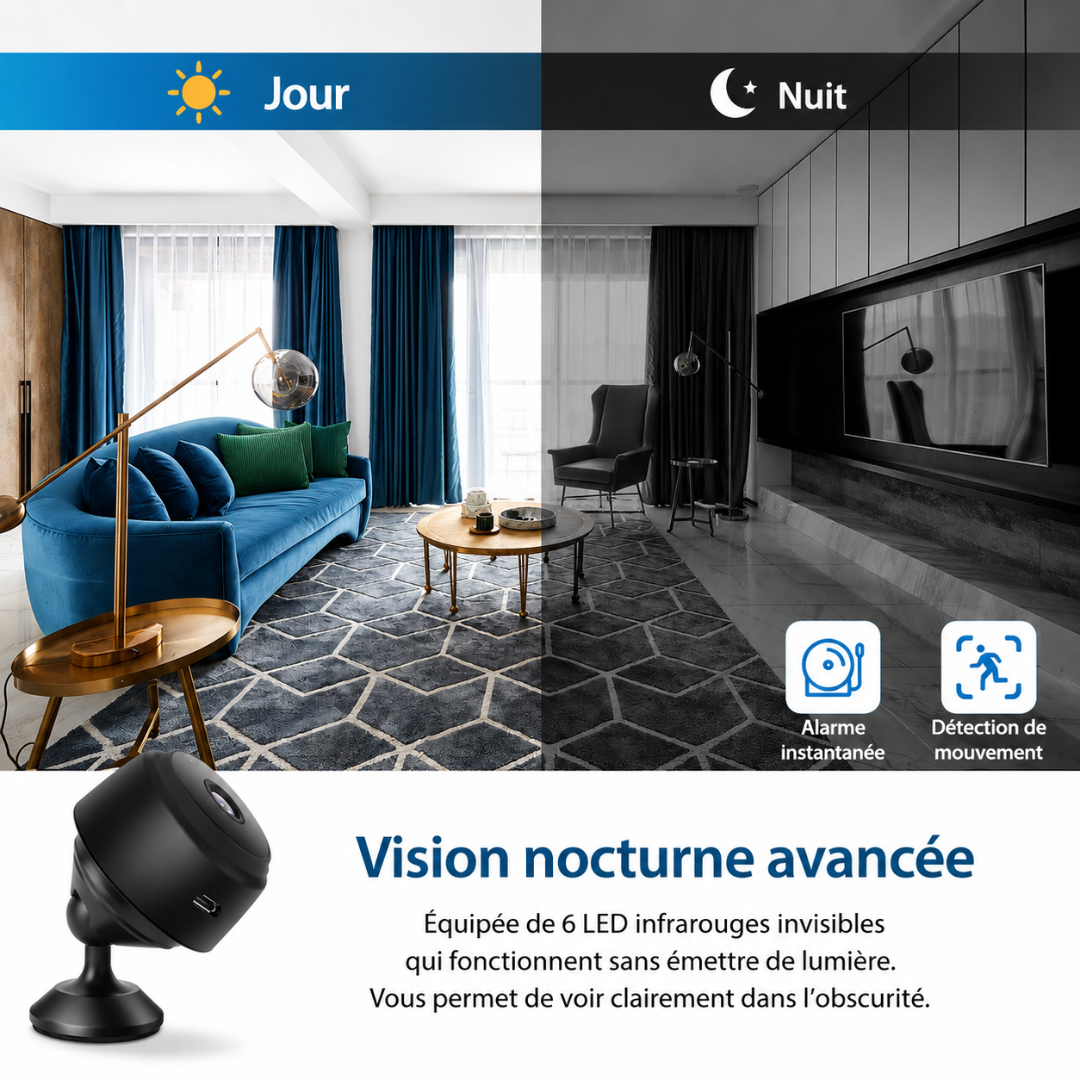 Caméra de surveillance A9 Grand angle HD 1080P sans fil WIFI Vision nocturne