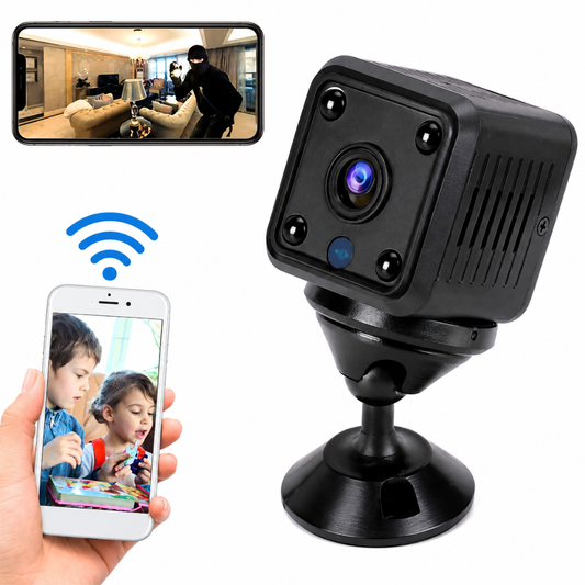 Mini Caméra IP sans Fil, 1080P 2 MP 25 Fps IR Vision Nocturne 150° Caméra de Sécurité WiFi Grand Angle avec Base Rotative Magnétique