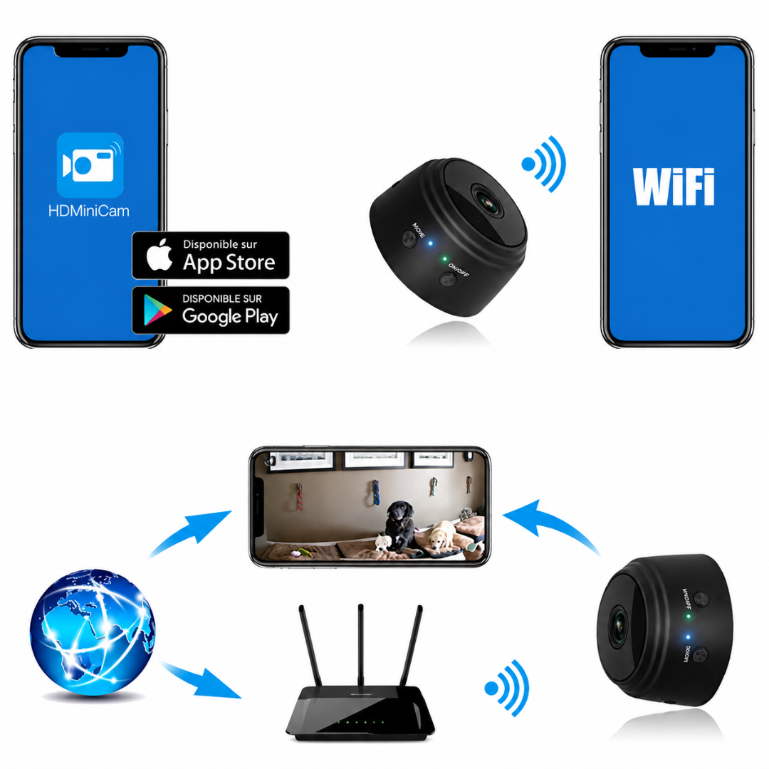 Caméra de surveillance A9 Grand angle HD 1080P sans fil WIFI Vision nocturne